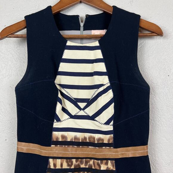 Tracy Reese Sheath Dress Stretch Zip Back Black Tan - S - Picture 2 of 5